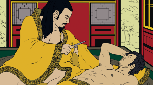 Ilustração do episódio da manga cortada entre o Imperador Ai de Han e Dong Xian