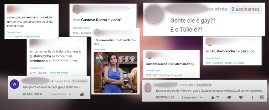 Em vídeo, Gustavo Rocha mostra alguns dos comentários questionando sua sexualidade nas redes sociais (Foto: Reprodução)