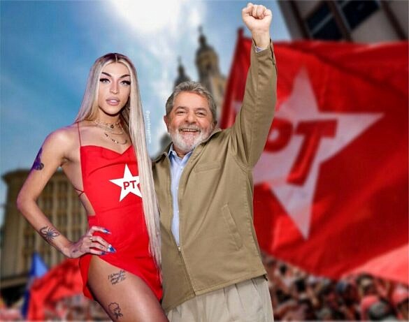 Pabllo Vittar e o ex-presidente Lula aparecem juntos em montagem nas redes sociais (Foto: Reprodução Twitter)