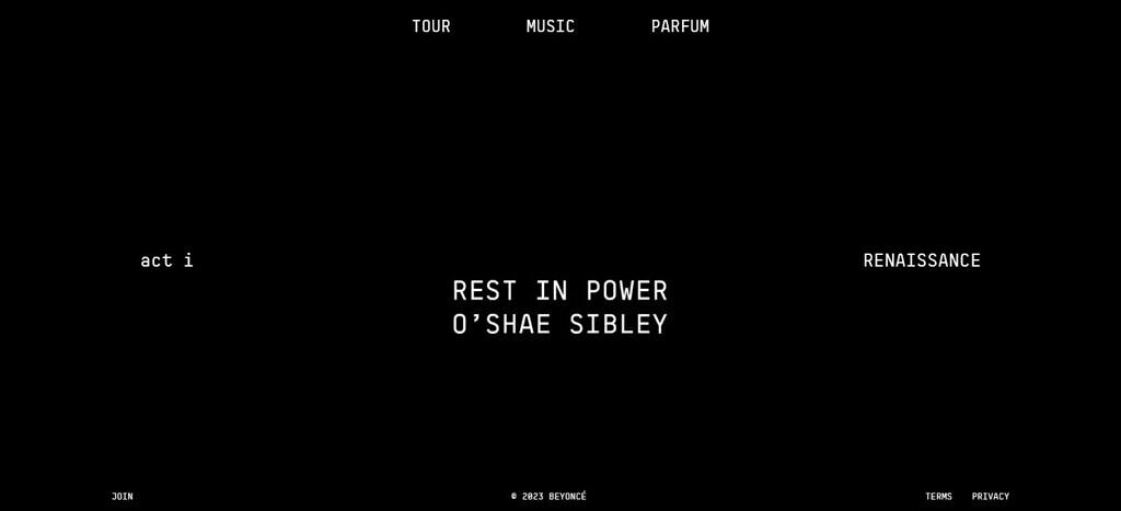 "Descanse em poder, O'Shae Sibley", escreveu Beyoncé em seu site oficial (Foto: Reprodução)