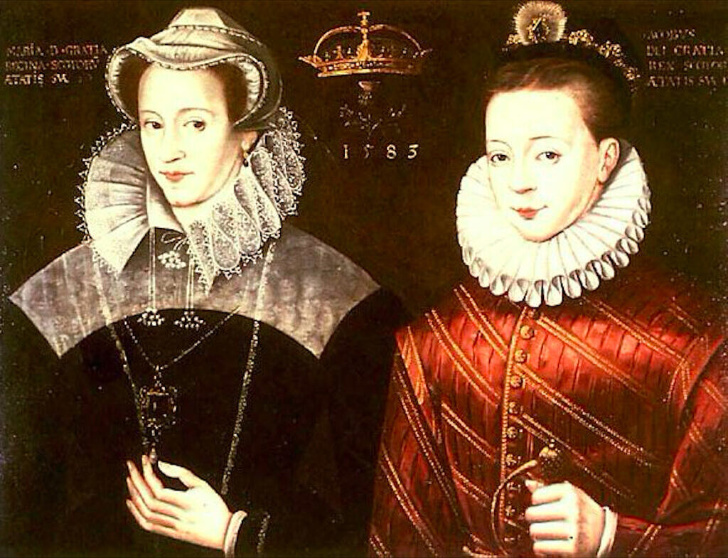 Maria da Escócia (à direita) e seu filho, James I