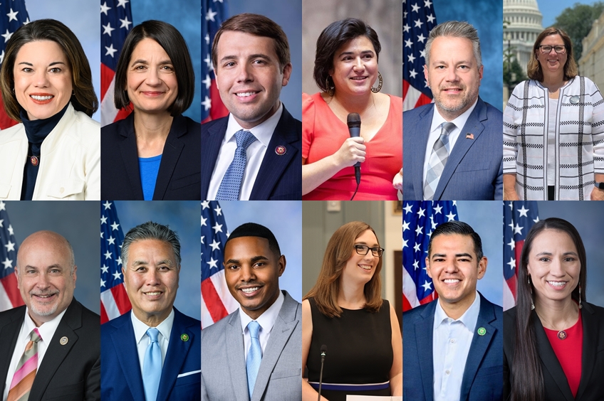 Representantes LGBTQIA+ eleitos para o Congresso dos EUA: Angie Craig, Becca Balint, Chris Pappas, Emily Randall, Eric Sorensen, Julie Johnson, Mark Pokan, Mark Takano, Ritchie Torres, Sarah McBride, Robert Garcia e Sharice Davids 