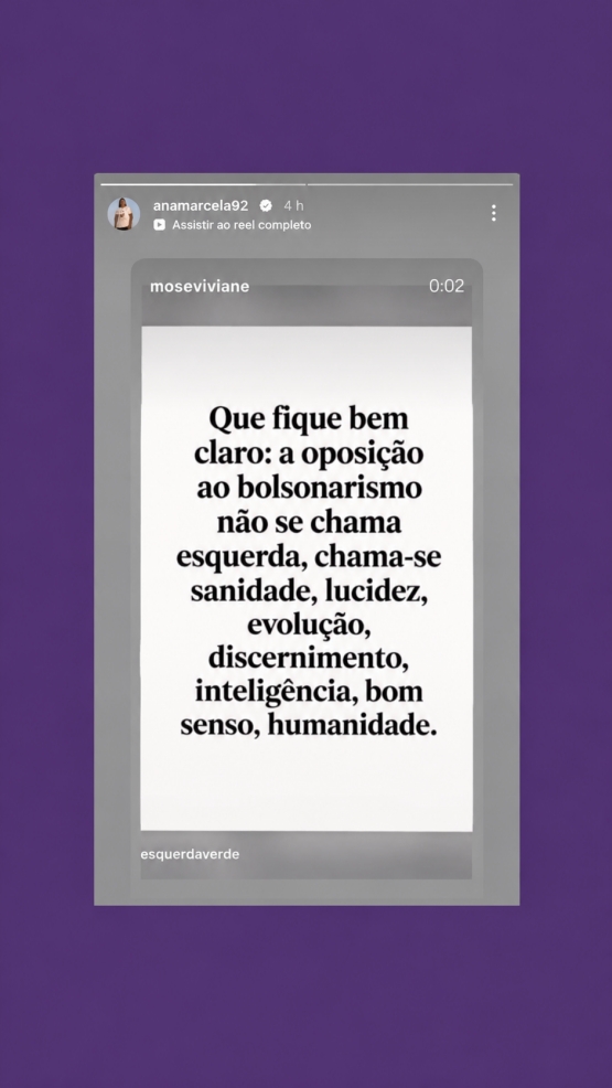 Story de Ana Marcela Cunha declarando voto em Lula